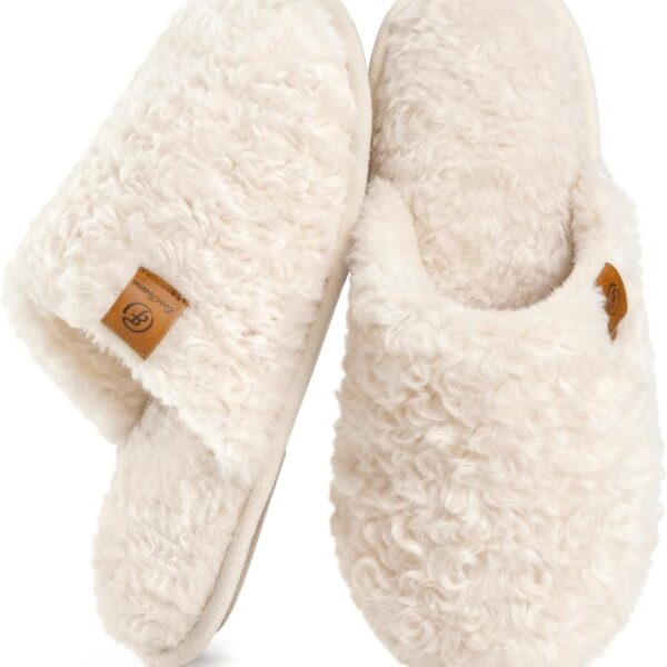 EverFoams Women's Fuzzy Slip-on Slippers Warm Cozy Soft Lightweight Memory Foam Indoor House Shoes